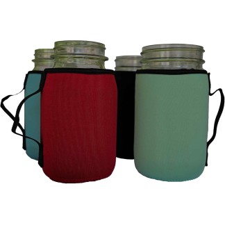 Mason jar Sleeves for Wide and regular mouth 32oz Quart jars 4 pack. Red, Black, Blue, Teal.